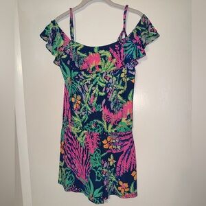 Lilly Pulitzer XS Klea Off-The-Shoulder Romper Indigo All a Glow